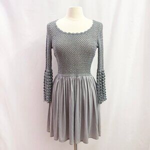 Vintage silver metallic bell sleeve crochet dress - fits like a Medium